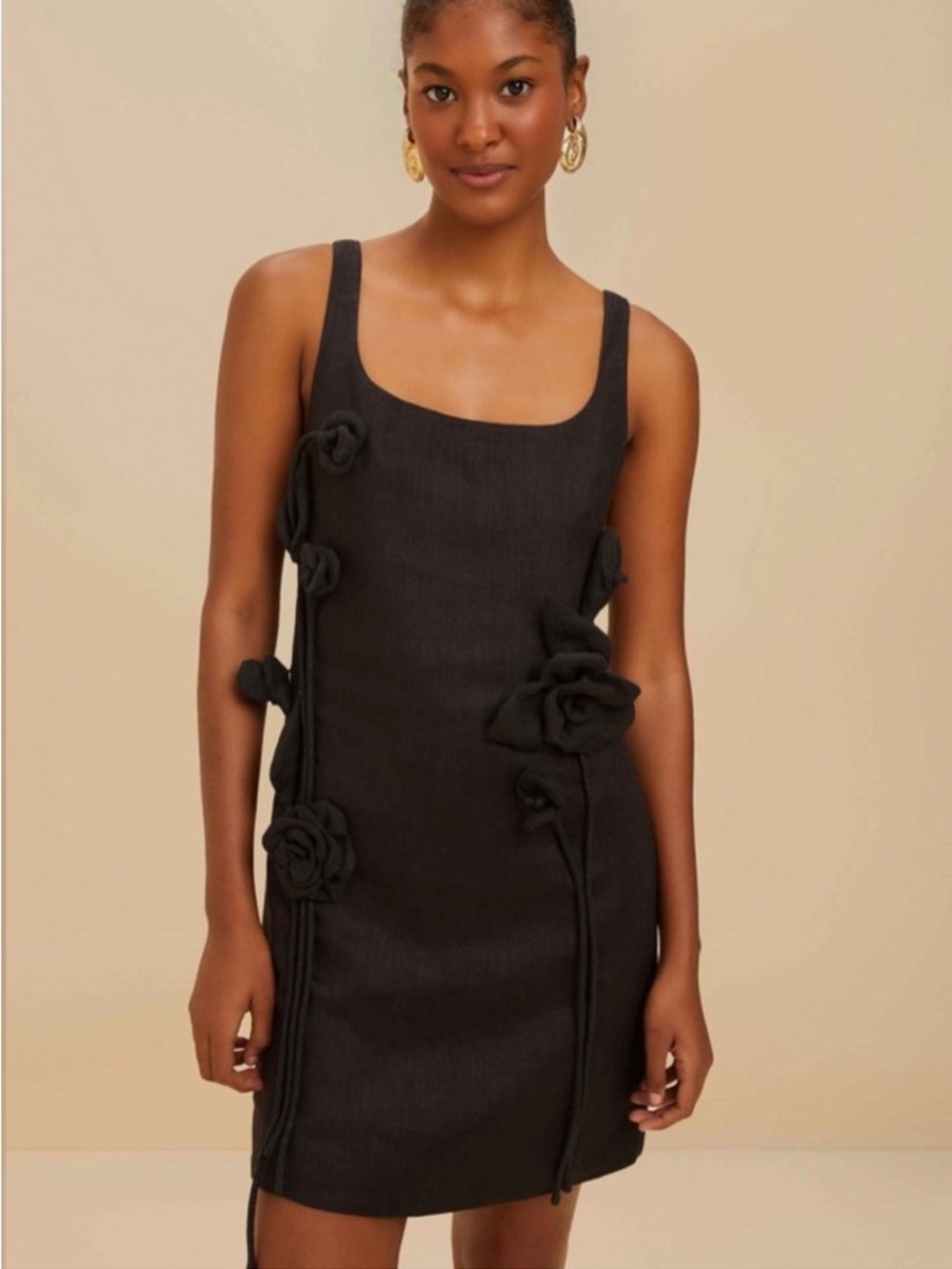 FARM Rio Black Rose-Embellished Mini Dress
